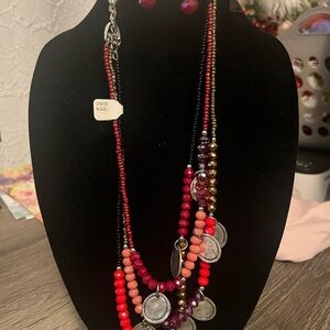 Multicolor Beaded Necklace with Coin Accents with earrings.